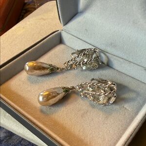 Vintage Kramer Elegant Silver-Tone Pearl Drop Earrings